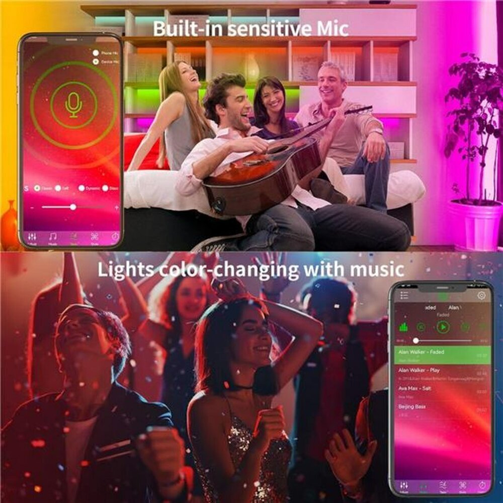 100ft RGB LED Strip Lights Music Sync Color Changing with App Remote Control - Picture 4 of 7